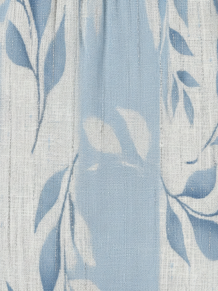 Solene | Vestido Midi Sem Mangas Azul com Estampa de Folhas