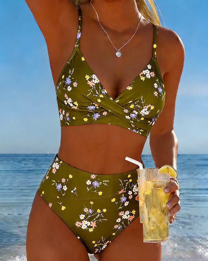 Biquíni sexy cruzado com estampa floral