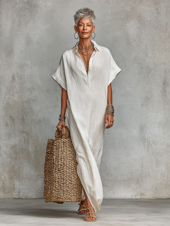 Vestido chemise maxi minimalista folgado