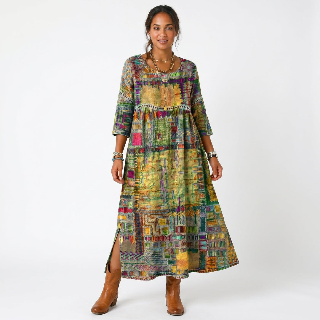 Amélia | Vestido Midi com Padrão Abstrato