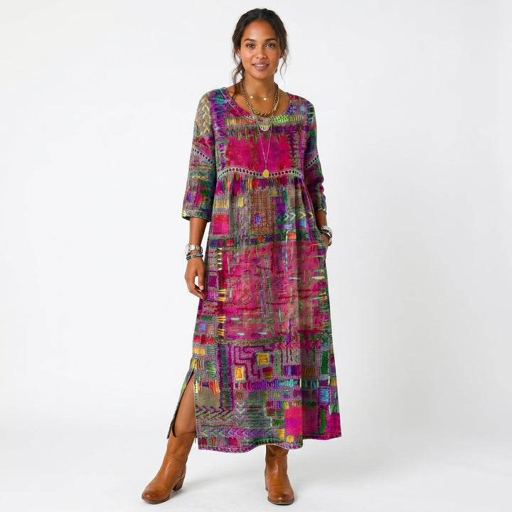 Amélia | Vestido Midi com Padrão Abstrato