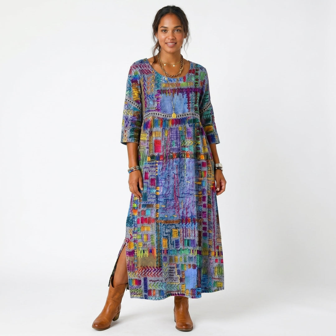 Amélia | Vestido Midi com Padrão Abstrato