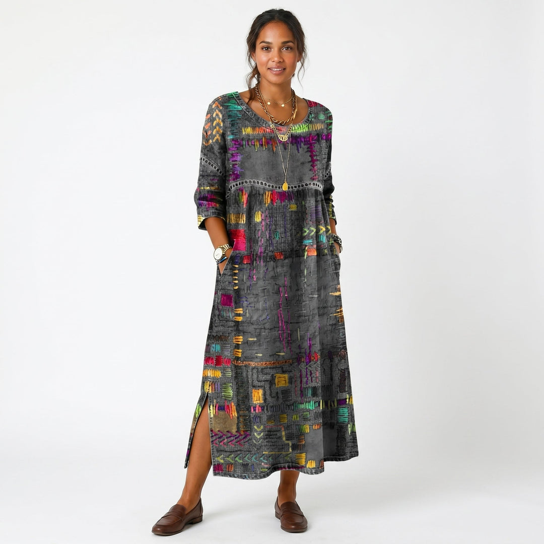 Amélia | Vestido Midi com Padrão Abstrato