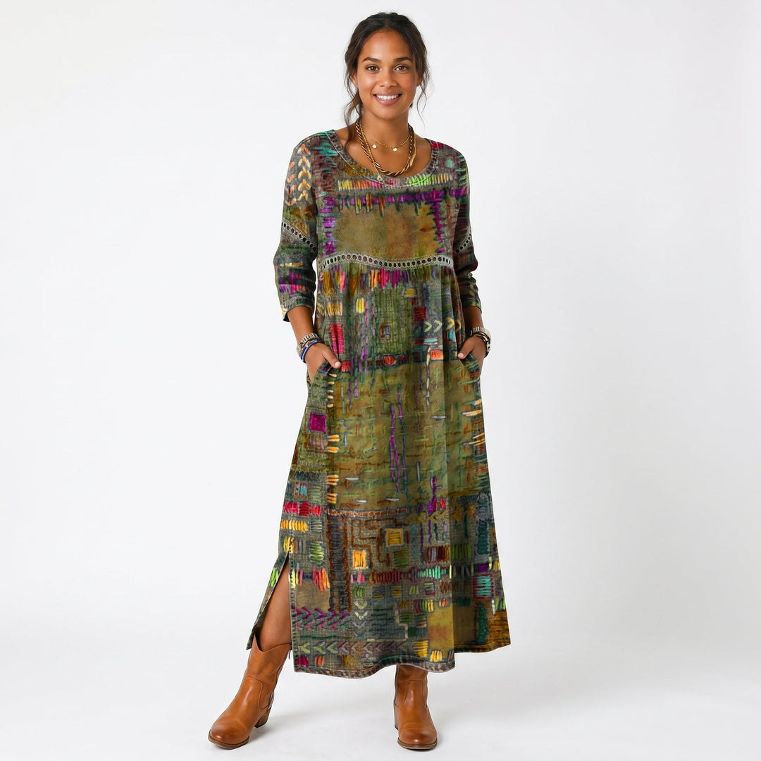 Amélia | Vestido Midi com Padrão Abstrato