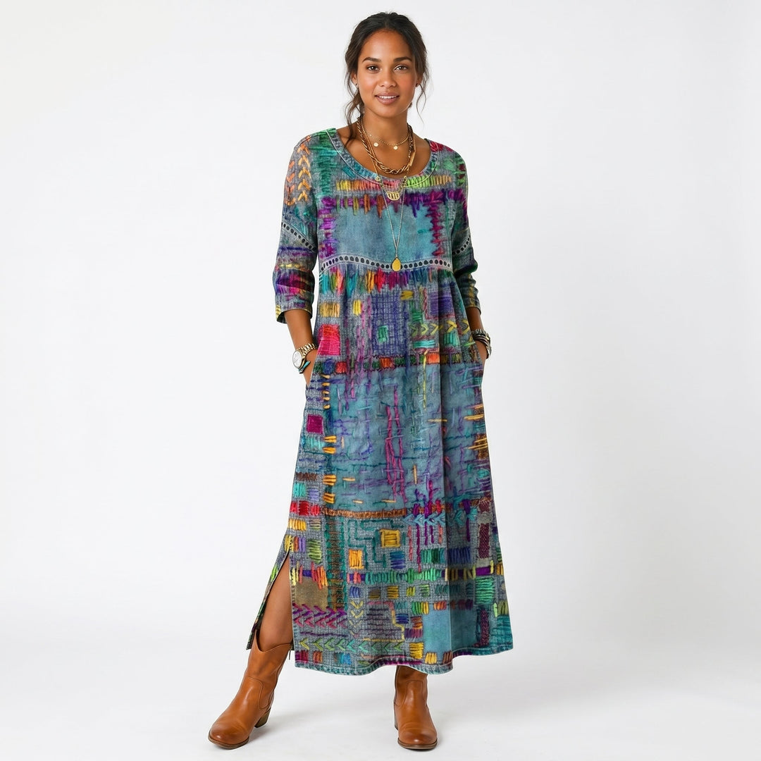 Amélia | Vestido Midi com Padrão Abstrato