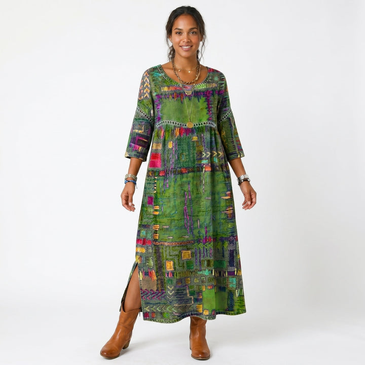 Amélia | Vestido Midi com Padrão Abstrato