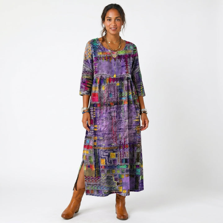Amélia | Vestido Midi com Padrão Abstrato