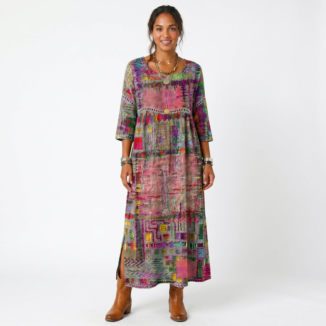 Amélia | Vestido Midi com Padrão Abstrato
