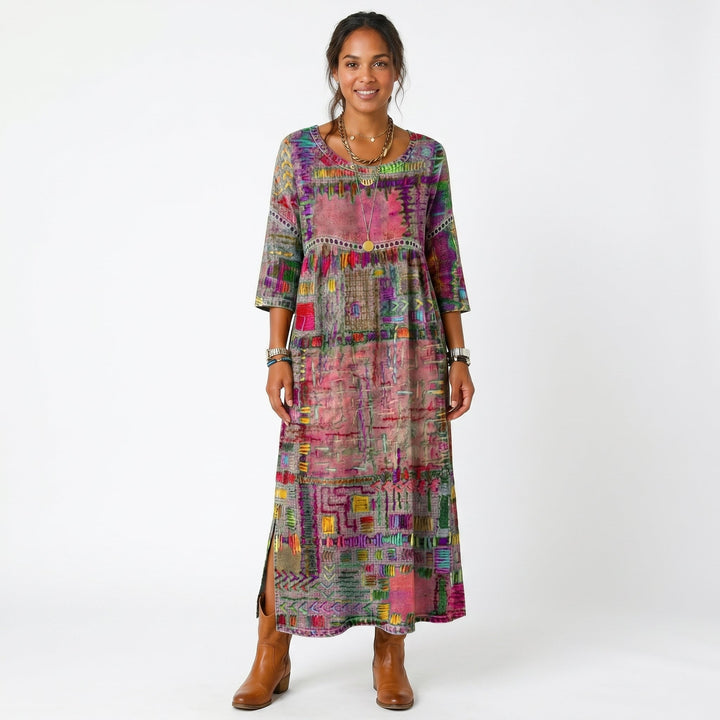 Amélia | Vestido Midi com Padrão Abstrato