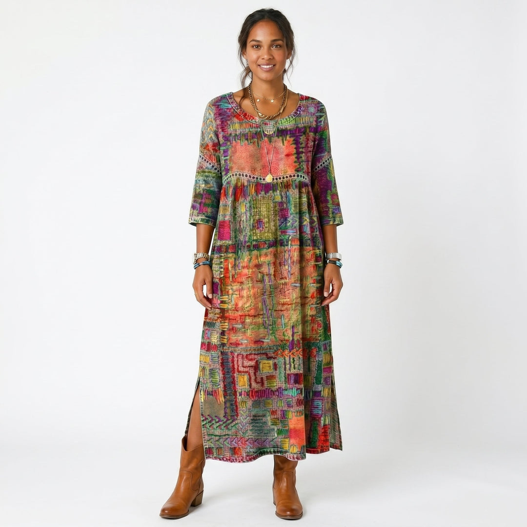 Amélia | Vestido Midi com Padrão Abstrato
