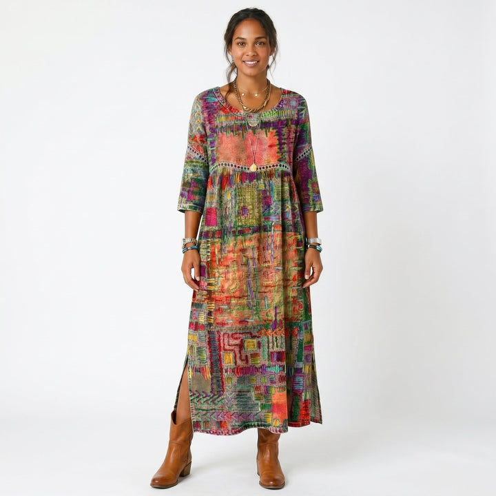Amélia | Vestido Midi com Padrão Abstrato