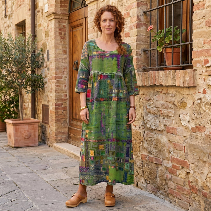 Amélia | Vestido Midi com Padrão Abstrato