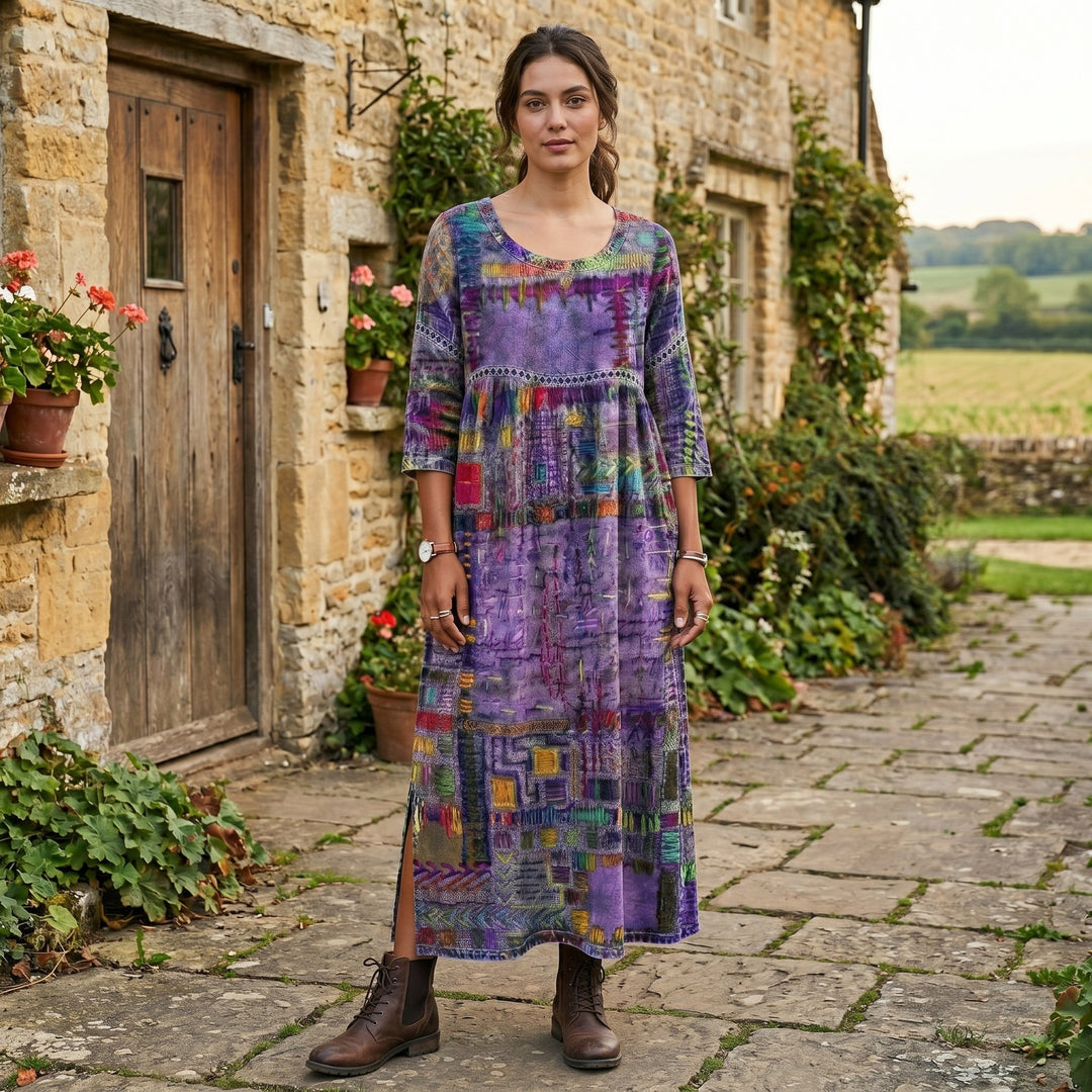 Amélia | Vestido Midi com Padrão Abstrato