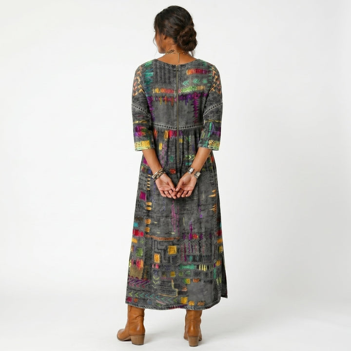 Amélia | Vestido Midi com Padrão Abstrato