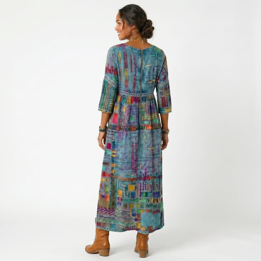 Amélia | Vestido Midi com Padrão Abstrato