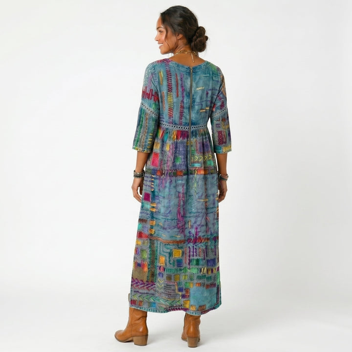 Amélia | Vestido Midi com Padrão Abstrato