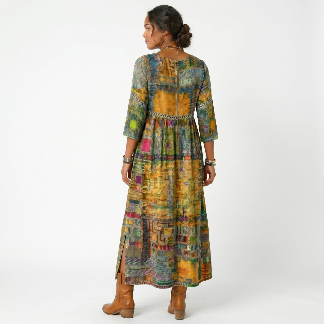 Amélia | Vestido Midi com Padrão Abstrato