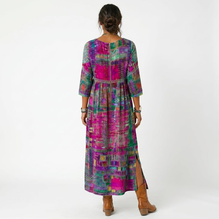 Amélia | Vestido Midi com Padrão Abstrato