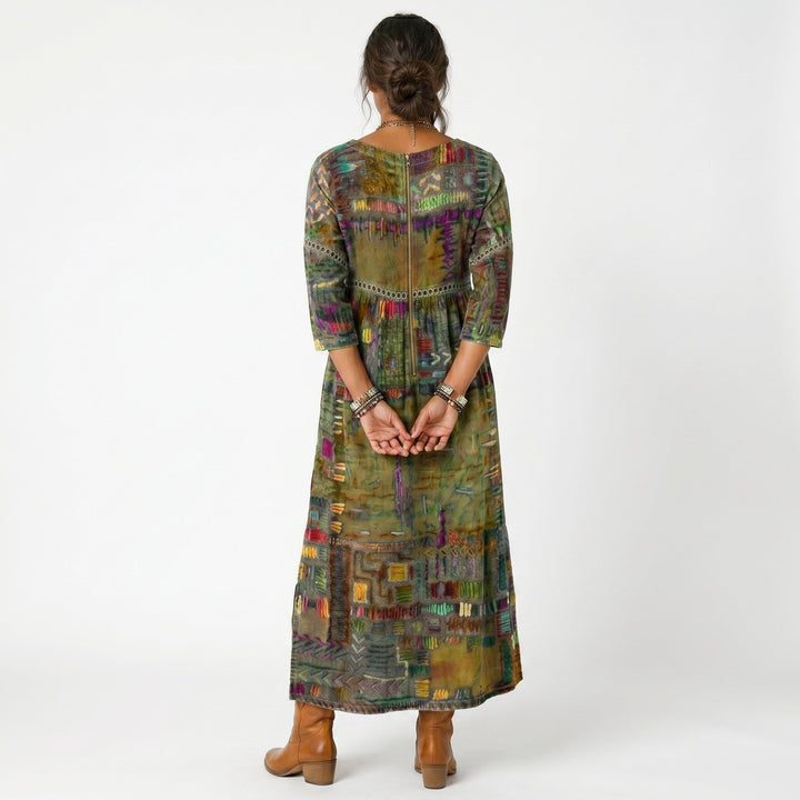 Amélia | Vestido Midi com Padrão Abstrato