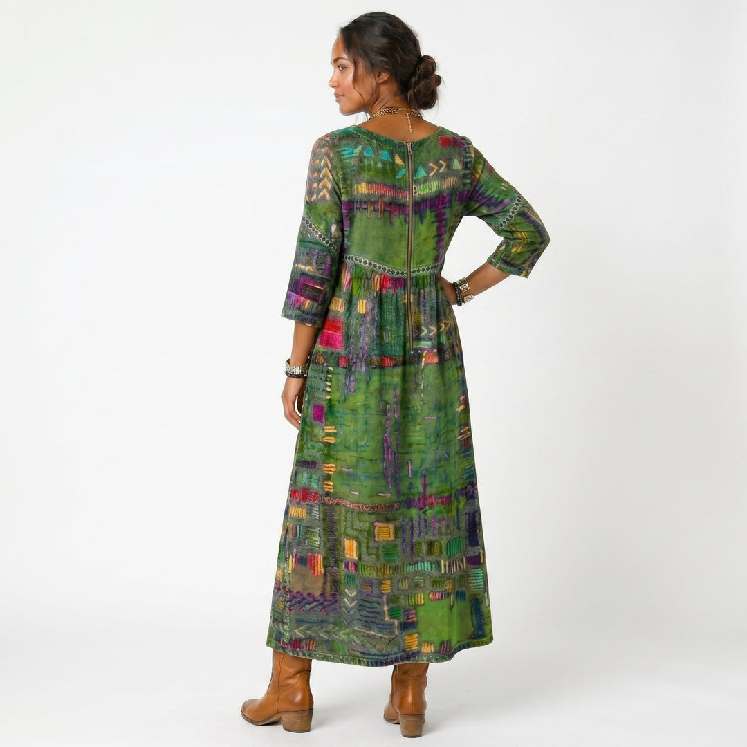 Amélia | Vestido Midi com Padrão Abstrato