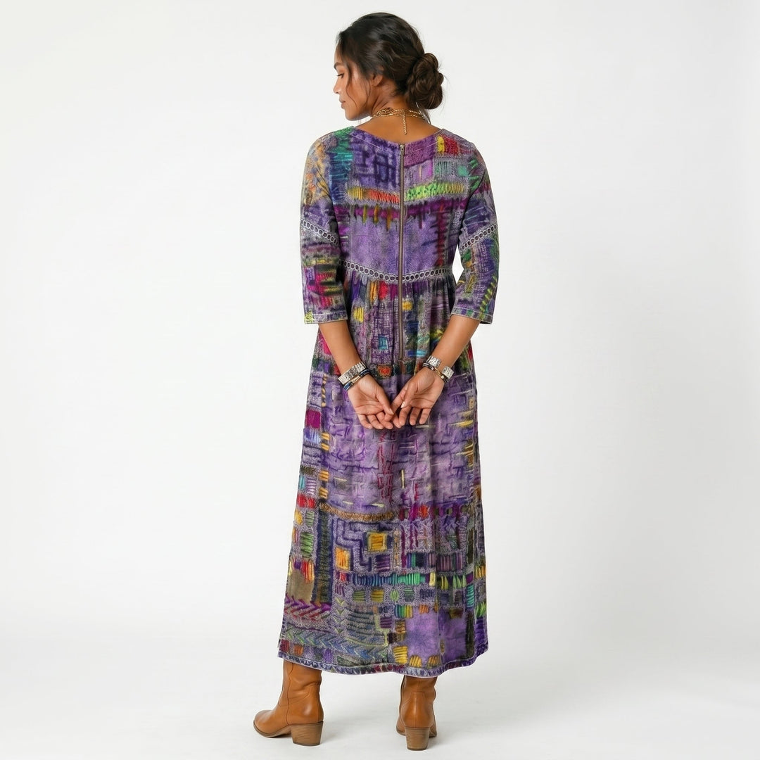 Amélia | Vestido Midi com Padrão Abstrato