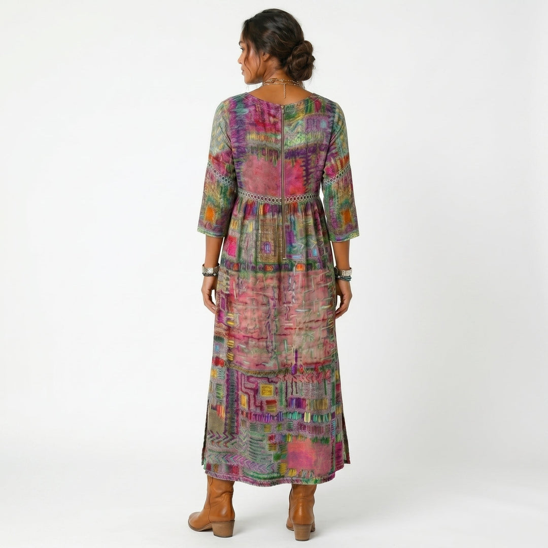 Amélia | Vestido Midi com Padrão Abstrato