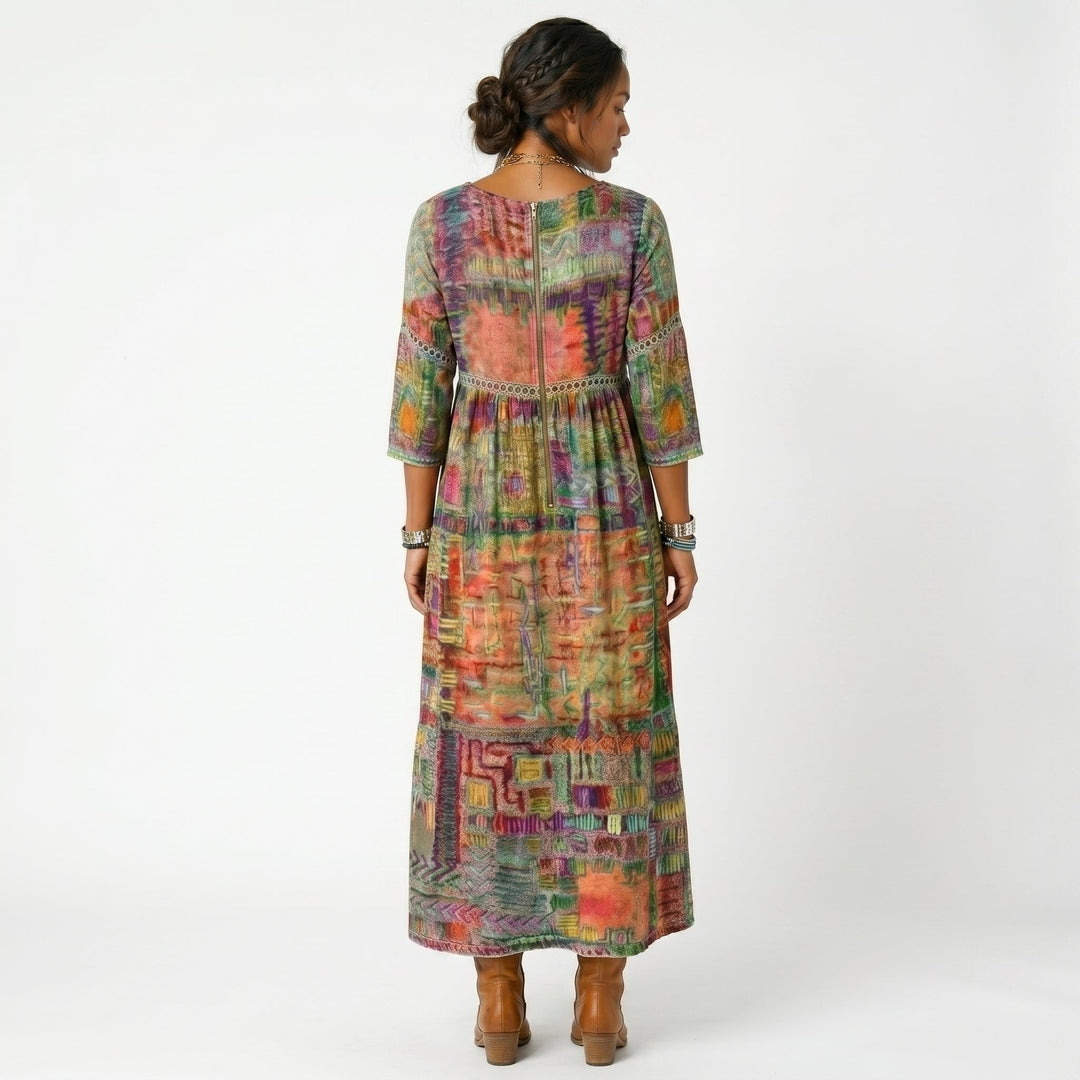 Amélia | Vestido Midi com Padrão Abstrato