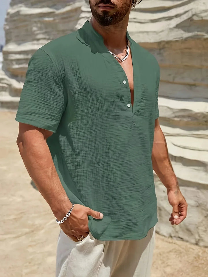 Camisa de verão elegante com gola alta