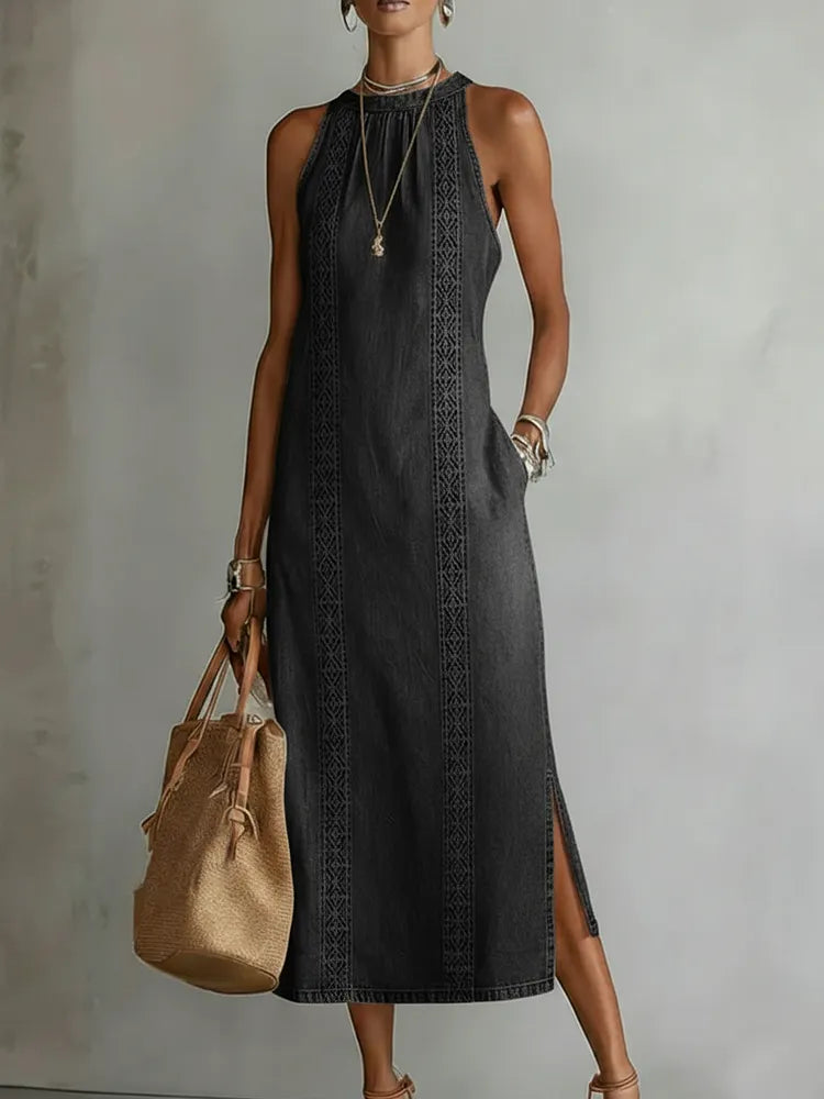 Julia™ | Vestido de denim com renda retrô
