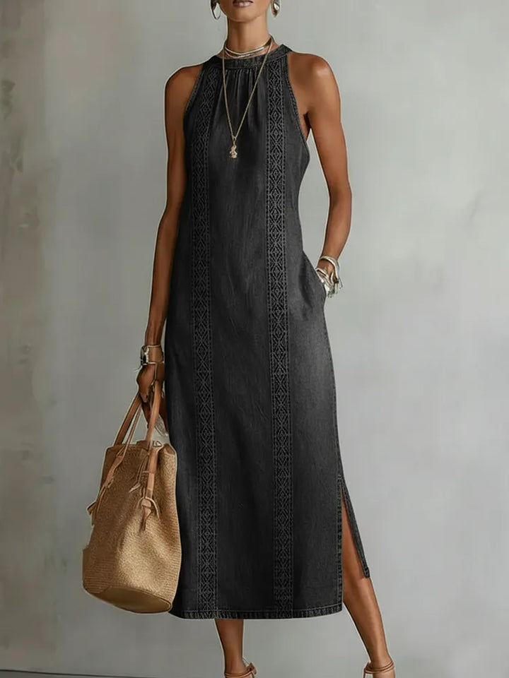Julia™ | Vestido de denim com renda retrô