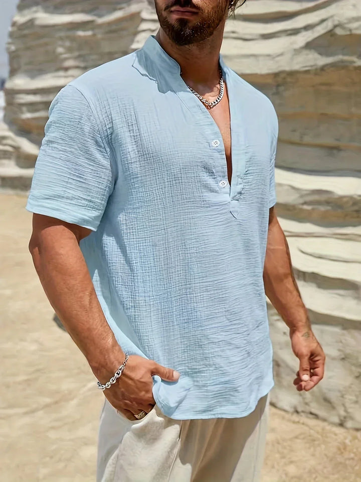 Camisa de verão elegante com gola alta