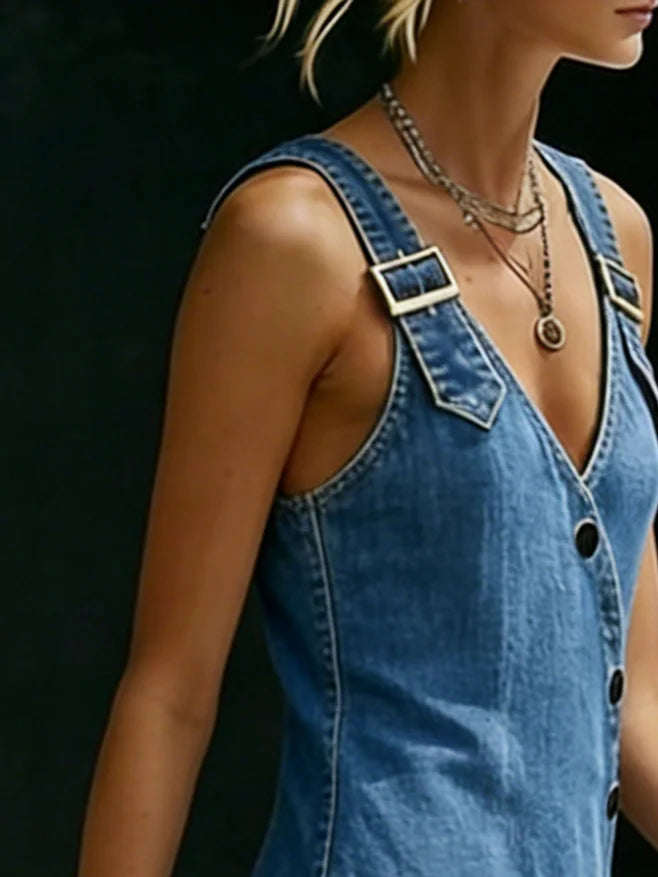 Vera™ | Vestido longo em denim com botões