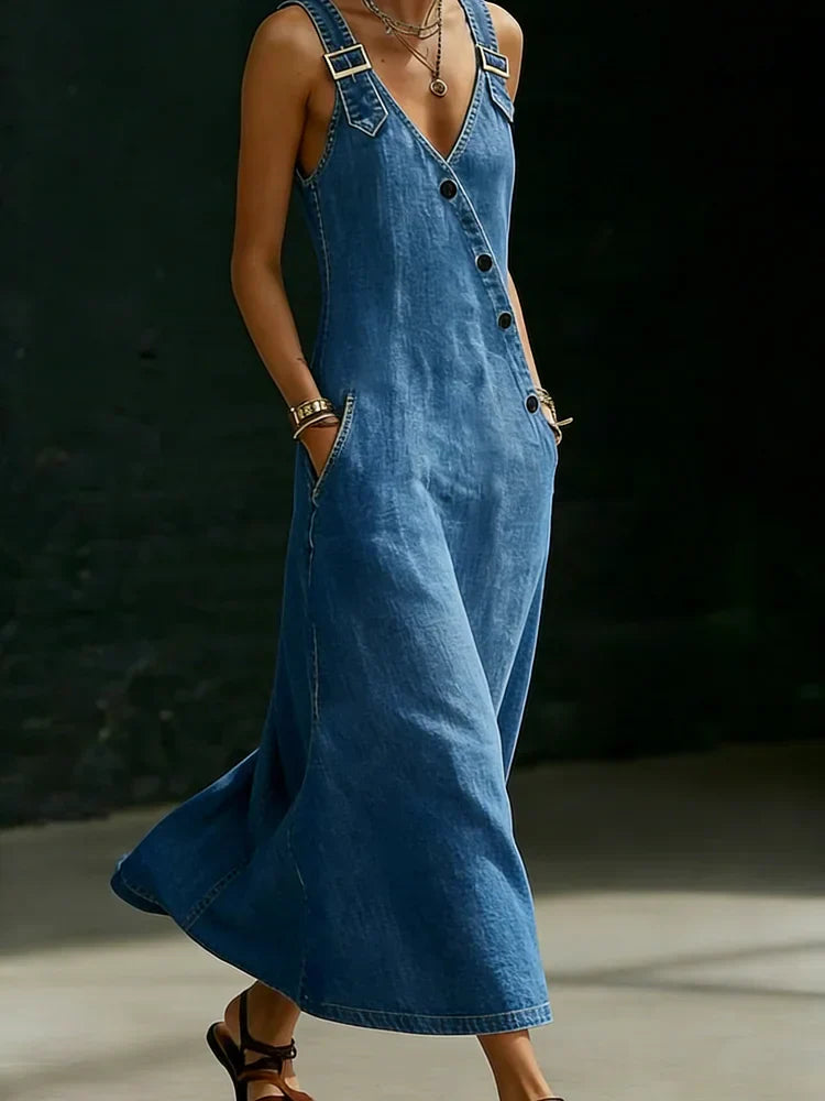 Vera™ | Vestido longo em denim com botões
