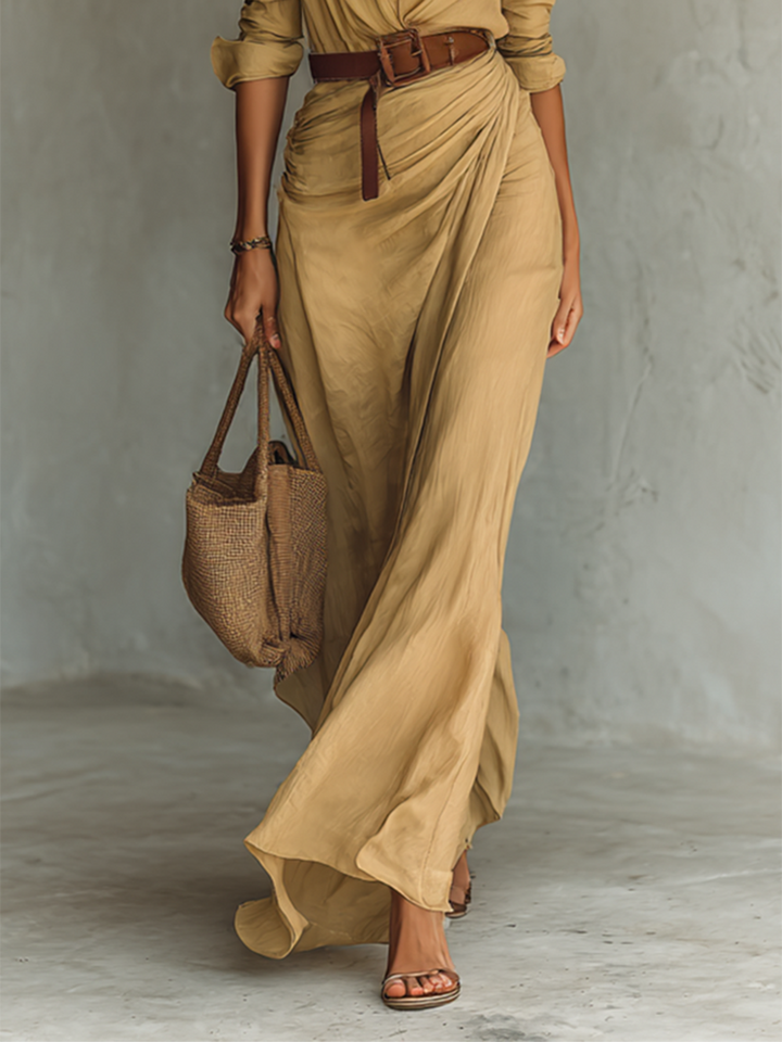Matilde | Vestido Maxi Feminino de Lapela com Fecho Frontal de Botão Único