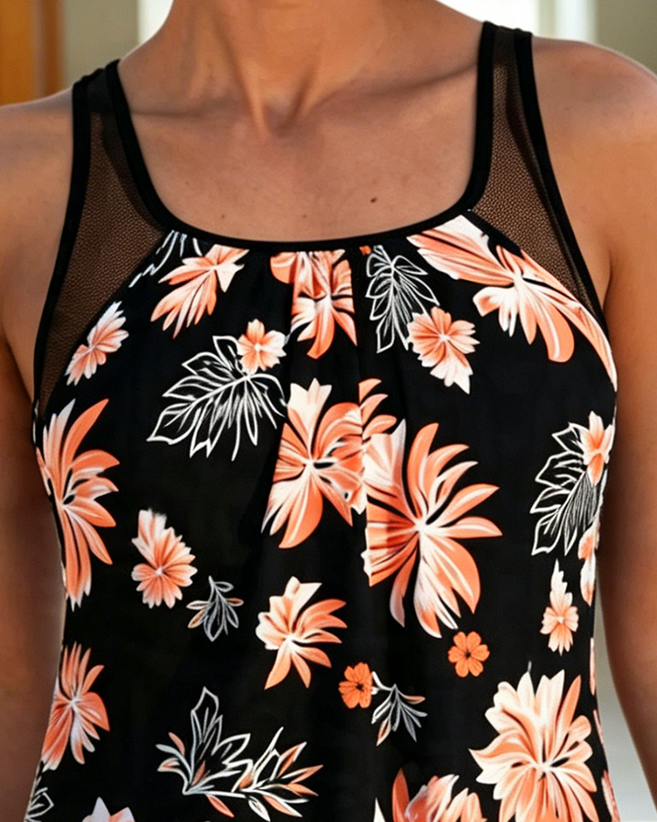 Tankini estampado com barriga coberta