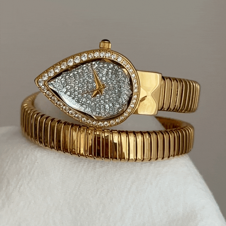 Relógio de serpente envolvente cravejado de diamantes – pulseira Serpenti para mulheres