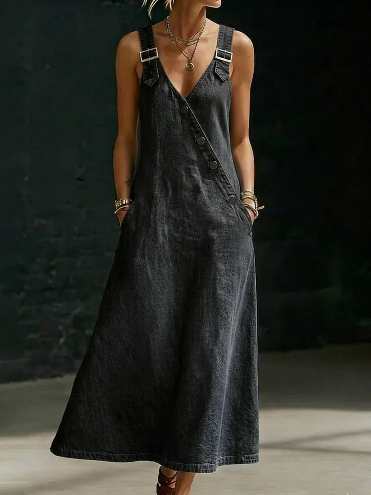 Vera™ | Vestido longo em denim com botões