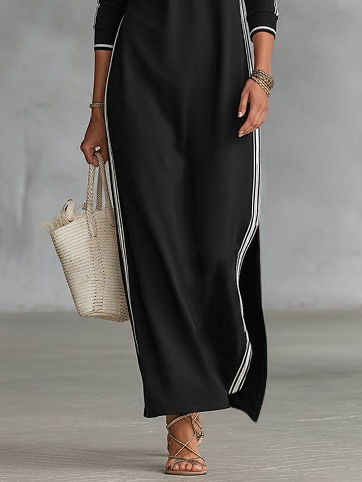 Júlia | Vestido maxi minimalista de malha com gola de camisa