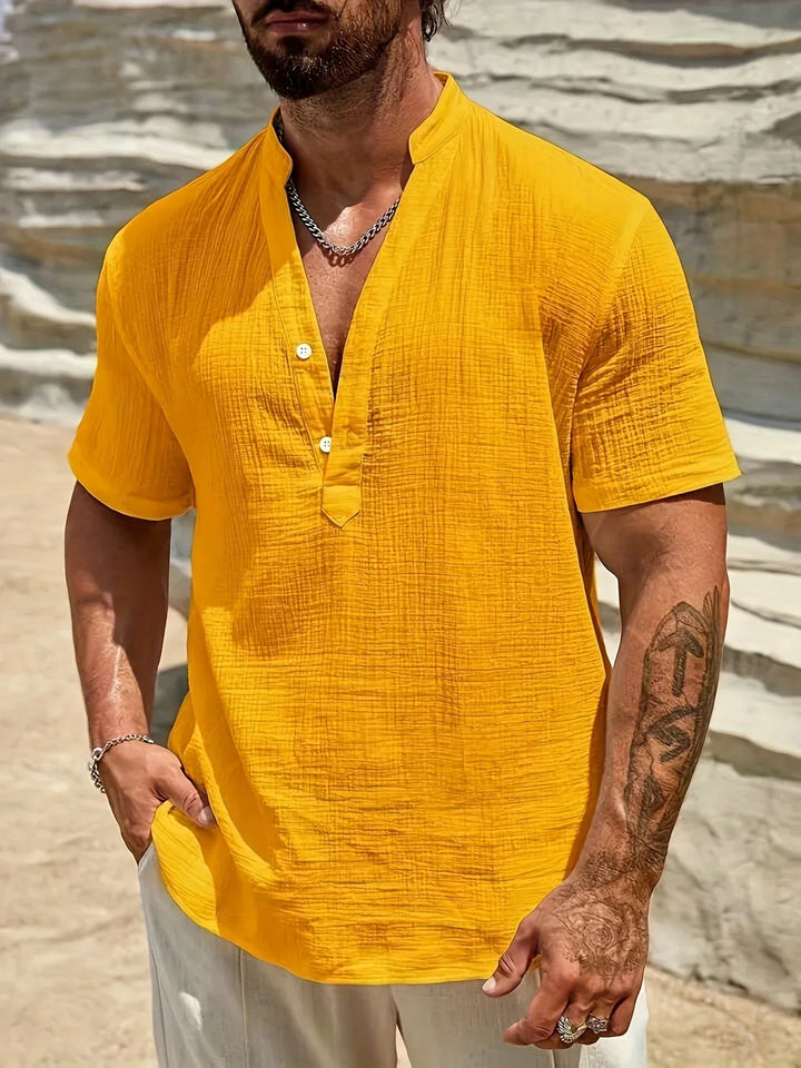 Camisa de verão elegante com gola alta