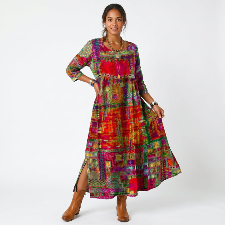 Amélia | Vestido Midi com Padrão Abstrato
