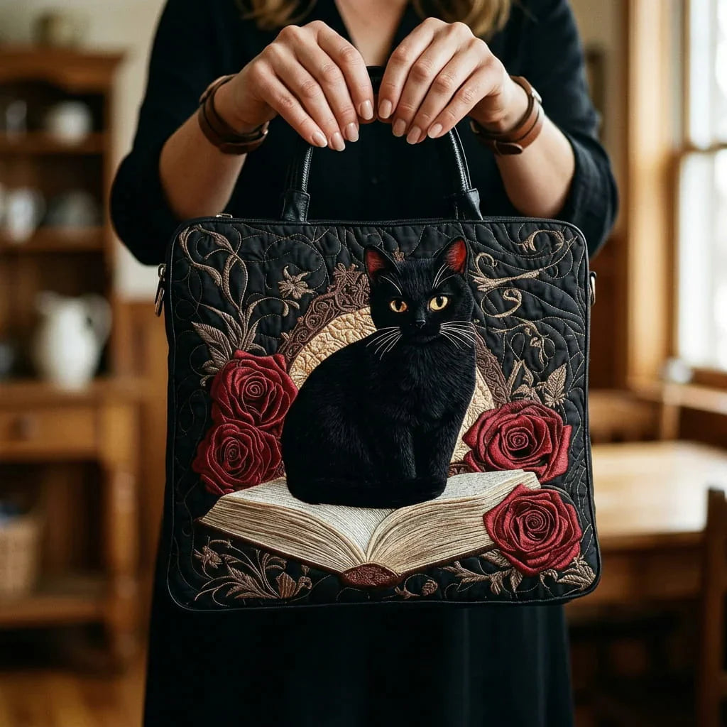 Bolsa artesanal matelassê - Gato Preto sobre Livros
