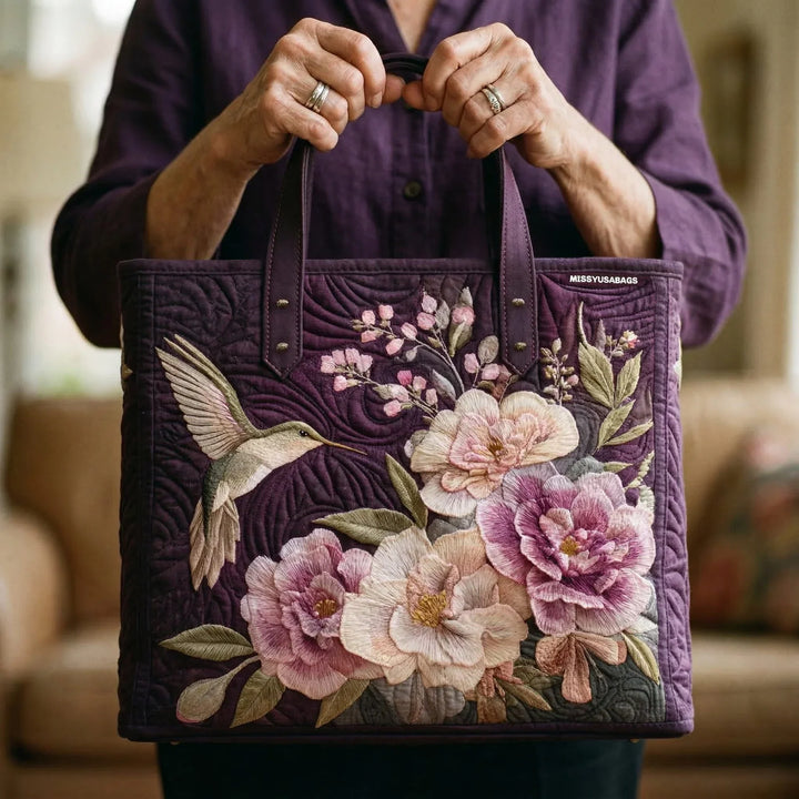 Bolsa artesanal matelassada - Colibris e Orquídeas