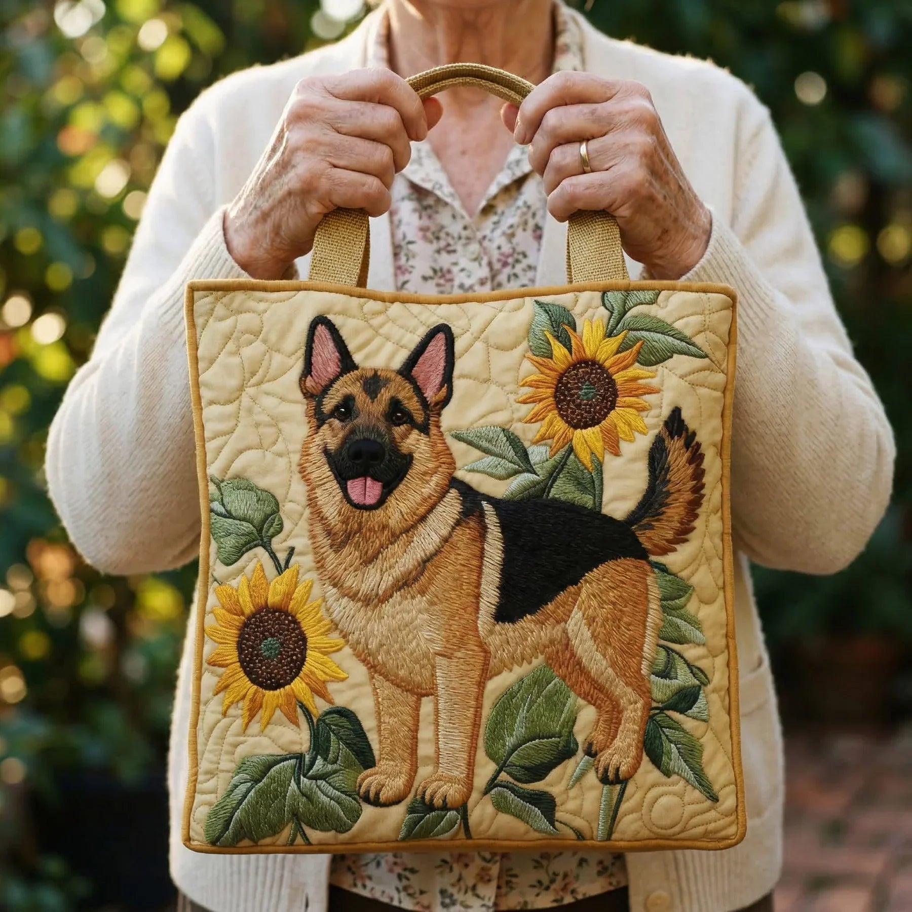 Bolsa Artesanal - Pastor Alemão Floral