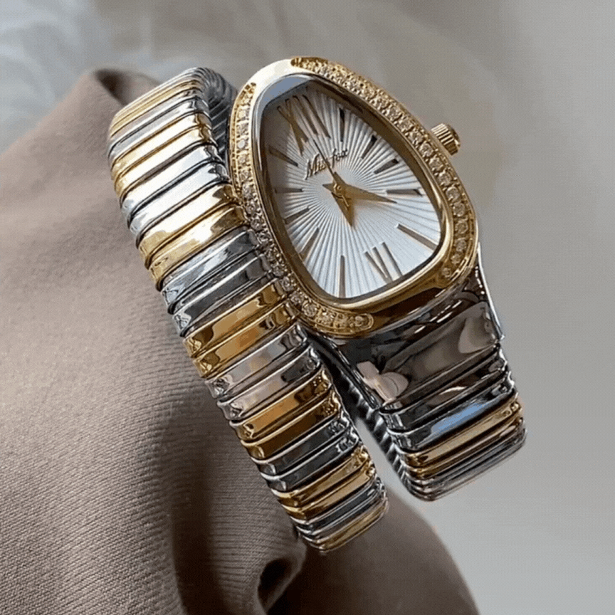Relógio Serpenti prata e ouro – Relógio de pulso bicolor elegante para mulheres
