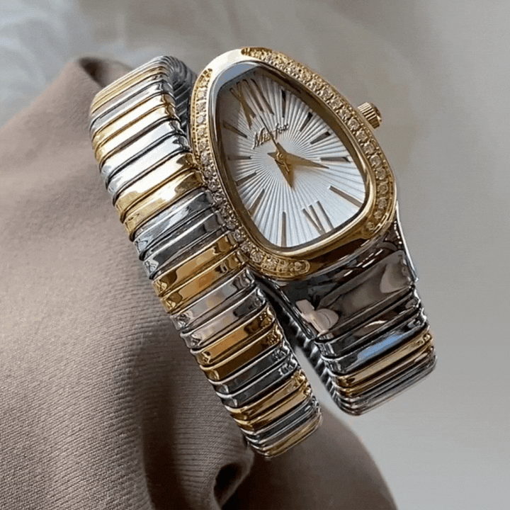Relógio Serpenti prata e ouro – Relógio de pulso bicolor elegante para mulheres
