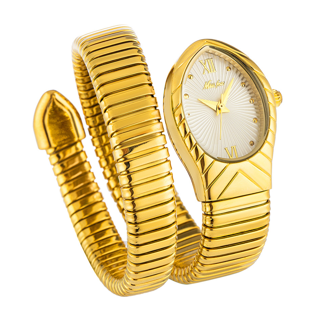 Relógio Serpenti Wrap Ouro com Pulseira de Serpente para Mulher, Mostrador Branco
