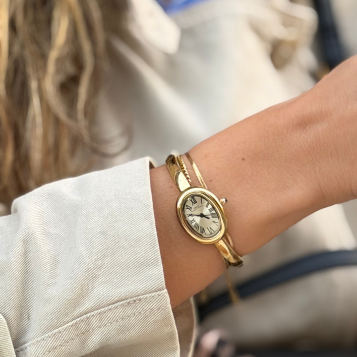 Relógio de bracelete dourado elegante para mulheres | Relógio de bracelete minimalista