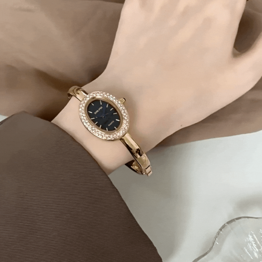 Relógio de pulso dourado com cristal oval – relógio-jóia elegante para mulheres
