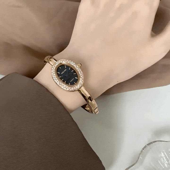 Relógio de pulso dourado com cristal oval – relógio-jóia elegante para mulheres