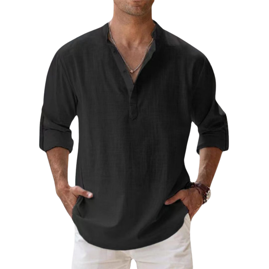 Camisa Henley de algodão com efeito linho